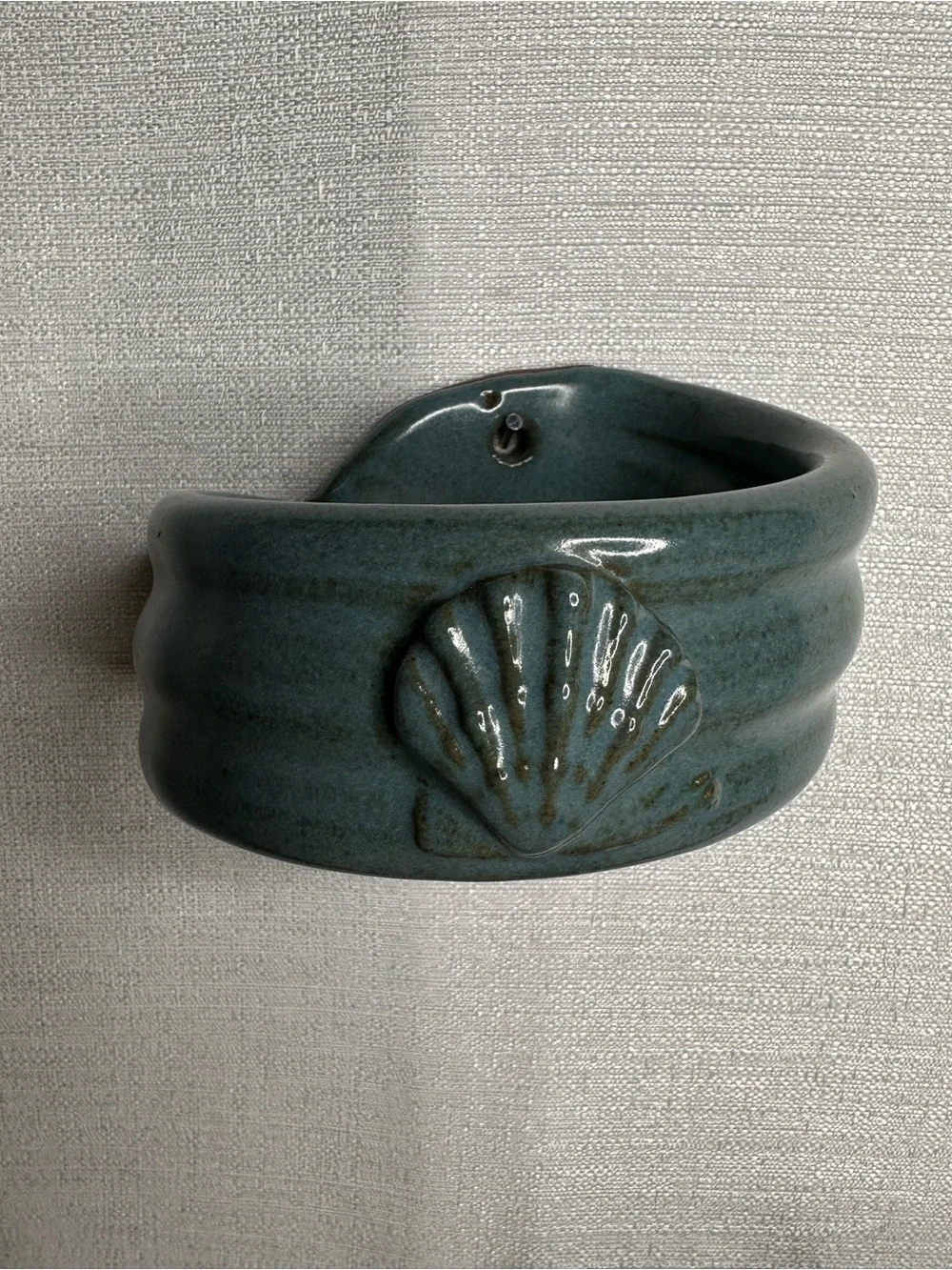 Vintage Teal Ceramic Wall Mount Towel Holder with Shell Motif